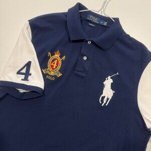 Polo Ralph Lauren Big Pony Crest Logo Polo Shirt Size L Classic Fit Navy White